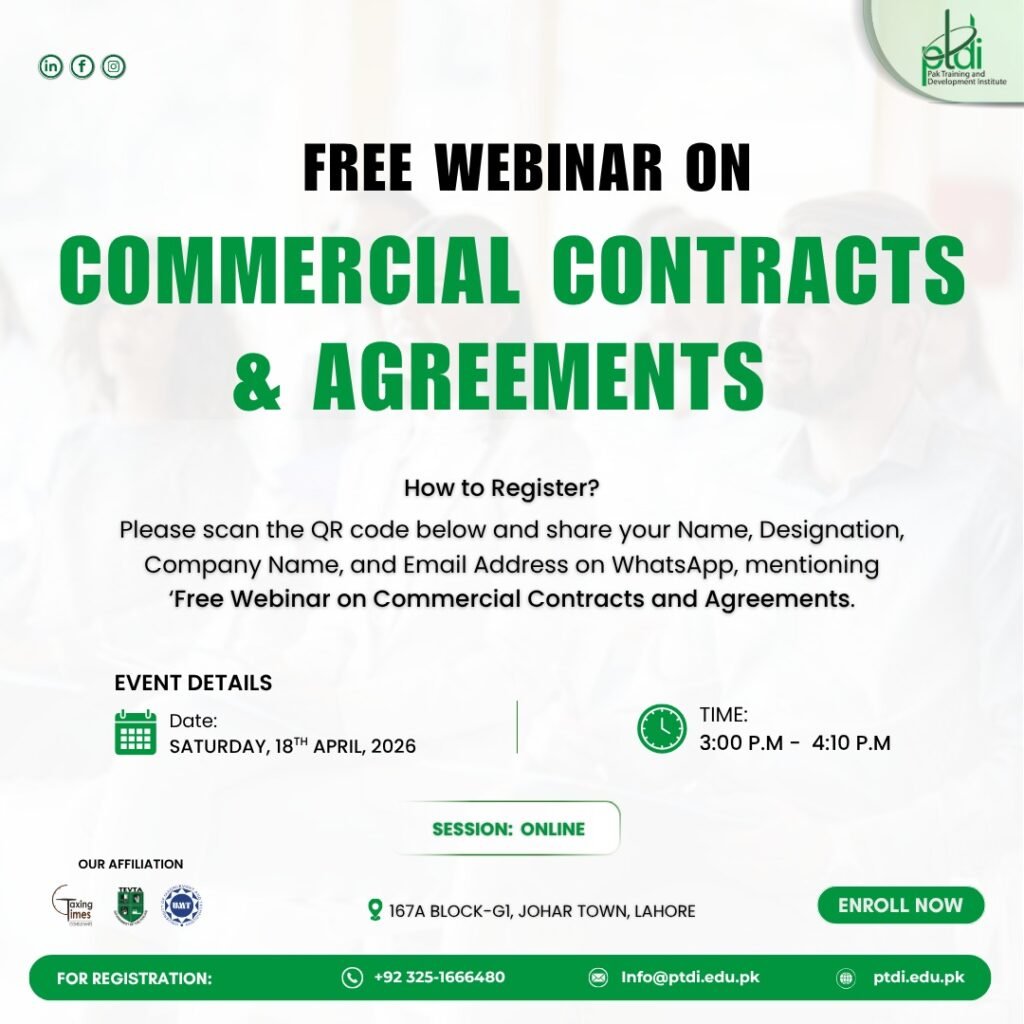 Commercial contracts workshop in Lahore by PTDI with training on agreements and risk management.